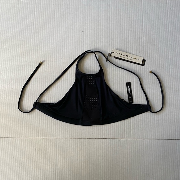 NWT Vitamin A Carbon 38 Swim Celine High Neck Mesh Halter Bikini Top Black S 8/M - Picture 14 of 15